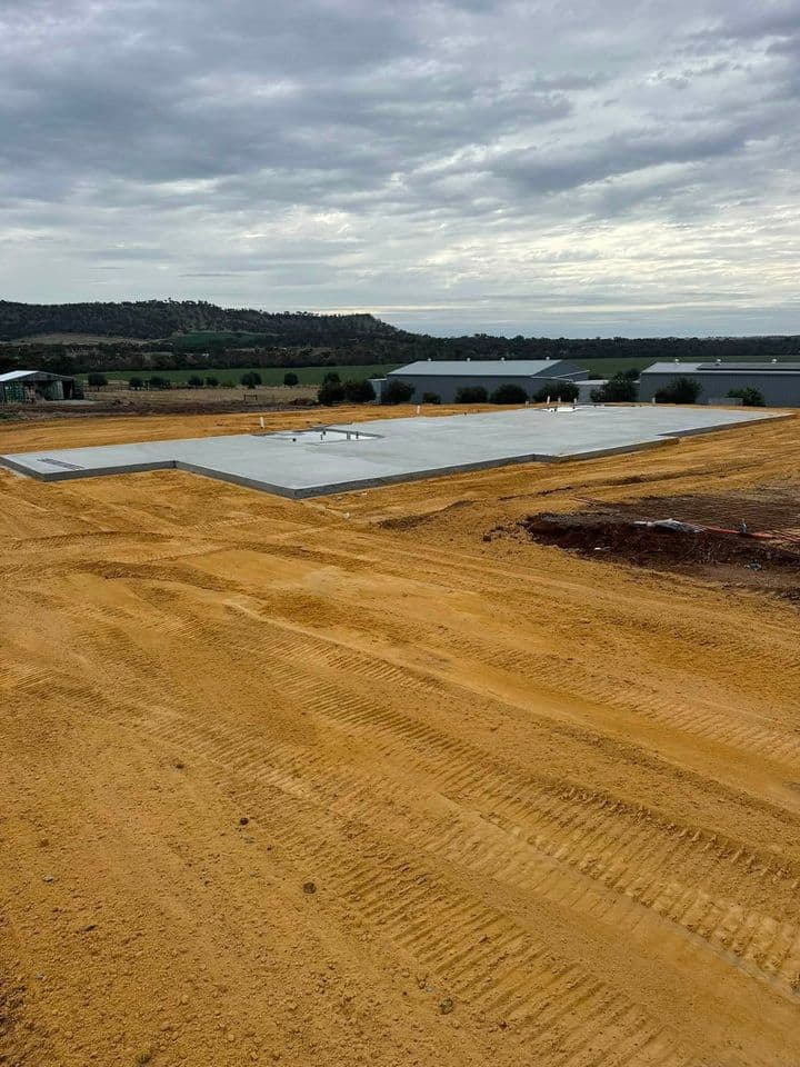 Large house slab formed and poured on a rural property